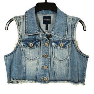 Highway Jeans Denim Cropped Vest Size Small Button Up Raw Hem